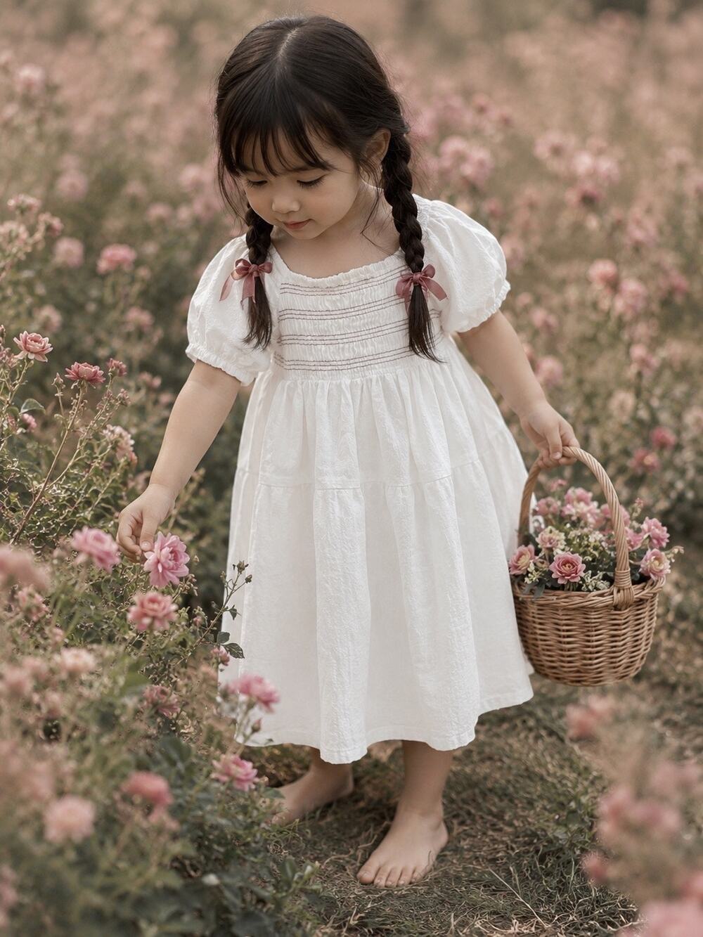 Natural Beauty Minimalist Smocked Muslin Babydoll Dress 4T